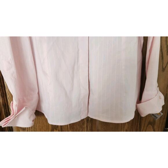 Talbots Top Womens 14 Petite Pink Imprinted Stripes Button Up Long Sleeve NWT - Picture 3 of 10